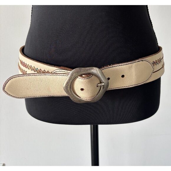 VTG Lucky Brand Leather Belt Womens L Flower Buckle Y2K Boho Southwestern Navajo - Picture 4 of 16